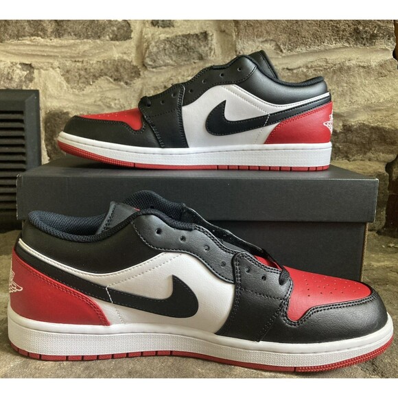 Nike Air Jordan 1 Low Bred Toe 2.0 Black Red Shoes Men Size 12 New main image 6